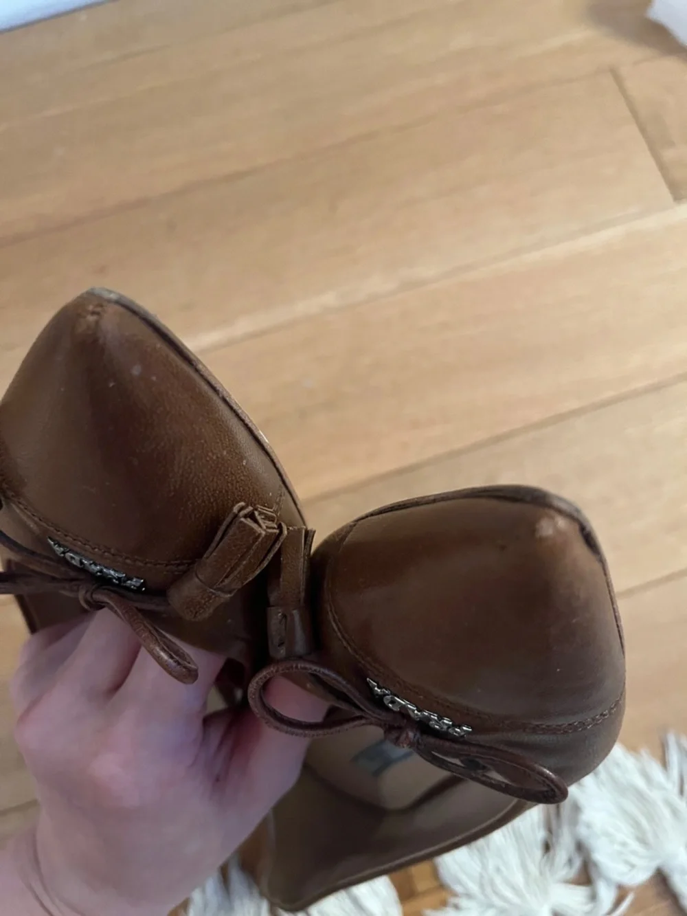 Prada Brown Pointed Toe Leather Ballet Flats with Bow - Picture 10 of 10